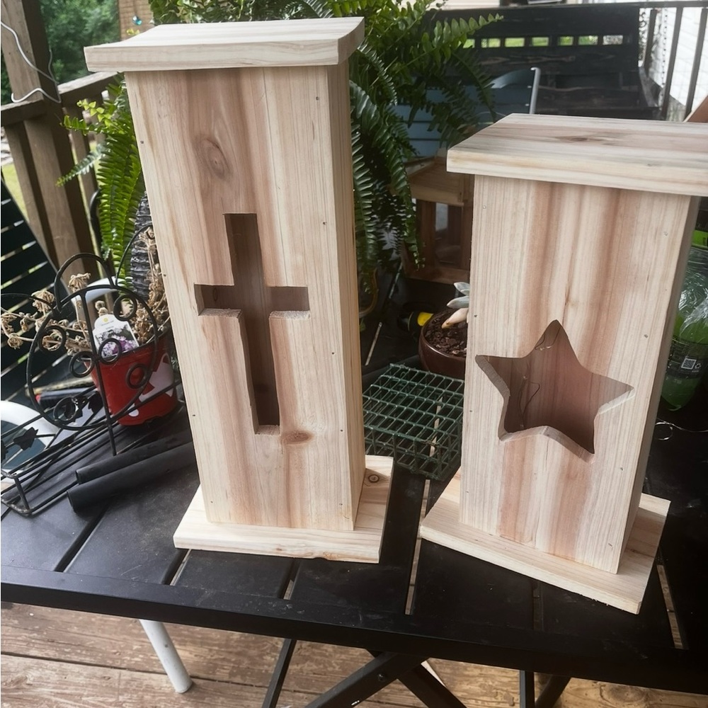 Wooden Lanterns with Cross and Star Cutouts